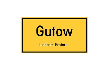 Isolated German city limit sign of Gutow located in Mecklenburg-Vorpommern