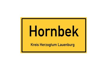 Isolated German city limit sign of Hornbek located in Schleswig-Holstein