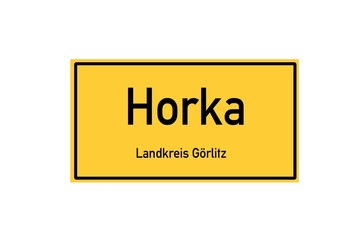 Isolated German city limit sign of Horka located in Sachsen