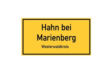 Isolated German city limit sign of Hahn bei Marienberg located in Rheinland-Pfalz