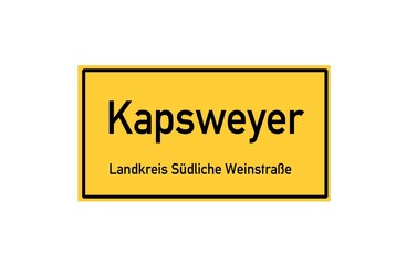 Isolated German city limit sign of Kapsweyer located in Rheinland-Pfalz