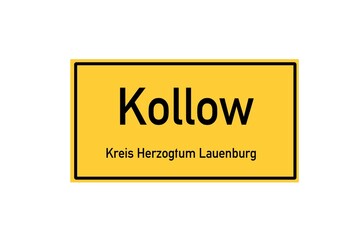 Isolated German city limit sign of Kollow located in Schleswig-Holstein