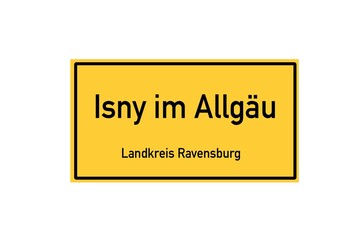 Isolated German city limit sign of Isny im Allgäu located in Baden-Württemberg