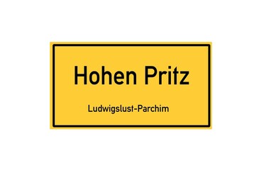 Isolated German city limit sign of Hohen Pritz located in Mecklenburg-Vorpommern