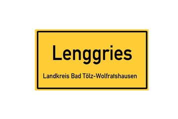 Isolated German city limit sign of Lenggries located in Bayern