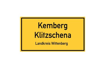 Isolated German city limit sign of Kemberg Klitzschena located in Sachsen-Anhalt
