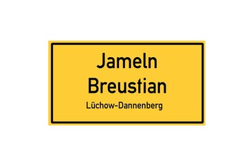 Isolated German city limit sign of Jameln Breustian located in Niedersachsen