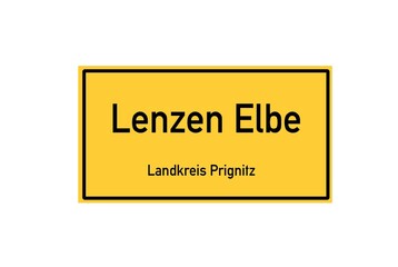 Isolated German city limit sign of Lenzen Elbe located in Brandenburg