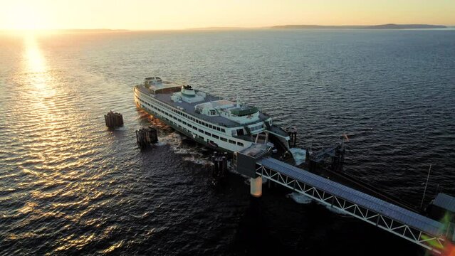 Ferry Boat Arrival at Edmonds Washington with Stunning Sunset