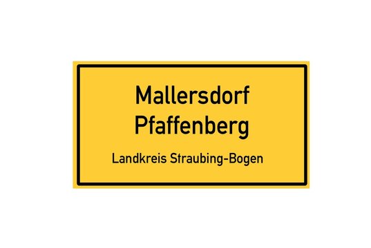 Isolated German city limit sign of Mallersdorf Pfaffenberg located in Bayern