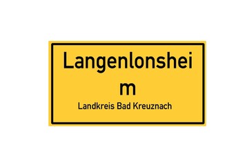 Isolated German city limit sign of Langenlonsheim located in Rheinland-Pfalz