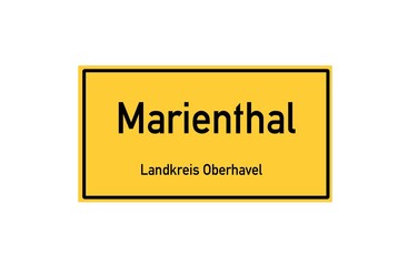 Isolated German city limit sign of Marienthal located in Brandenburg