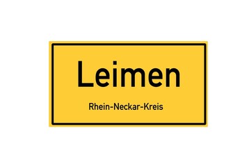 Isolated German city limit sign of Leimen located in Baden-W�rttemberg