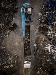 Aerial view of a scrapyard of metal recycling