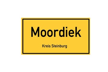 Isolated German city limit sign of Moordiek located in Schleswig-Holstein