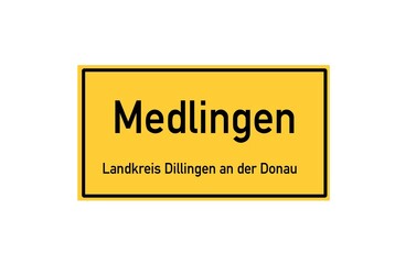 Isolated German city limit sign of Medlingen located in Bayern