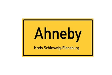 Isolated German city limit sign of Ahneby located in Schleswig-Holstein
