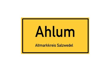 Isolated German city limit sign of Ahlum located in Sachsen-Anhalt
