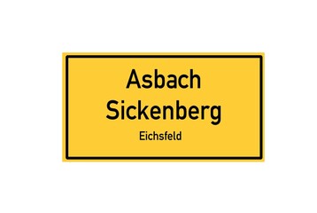 Isolated German city limit sign of Asbach Sickenberg located in Th�ringen