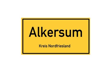 Isolated German city limit sign of Alkersum located in Schleswig-Holstein