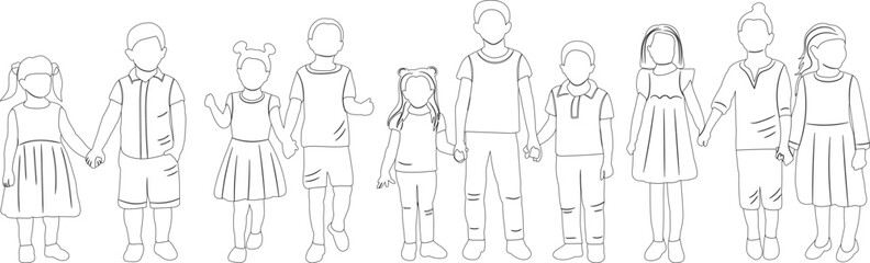 kids boys and girls sketch collection ,contour isolated vector