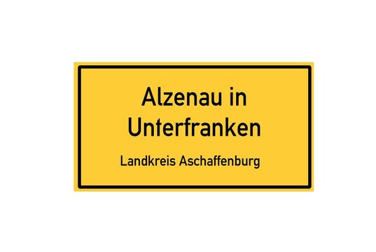Isolated German city limit sign of Alzenau in Unterfranken located in Bayern