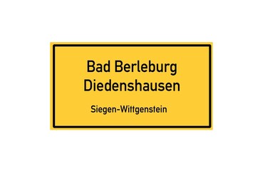 Isolated German city limit sign of Bad Berleburg Diedenshausen located in Nordrhein-Westfalen
