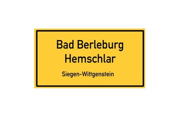 Isolated German city limit sign of Bad Berleburg Hemschlar located in Nordrhein-Westfalen