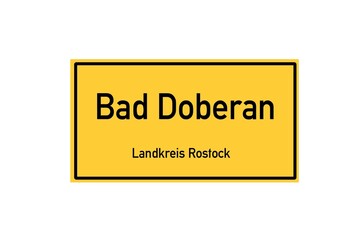 Isolated German city limit sign of Bad Doberan located in Mecklenburg-Vorpommern