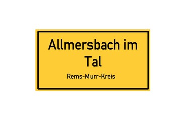 Isolated German city limit sign of Allmersbach im Tal located in Baden-W�rttemberg