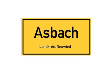 Isolated German city limit sign of Asbach located in Rheinland-Pfalz
