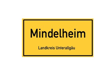 Isolated German city limit sign of Mindelheim located in Bayern
