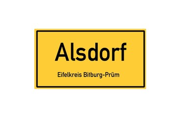 Isolated German city limit sign of Alsdorf located in Rheinland-Pfalz