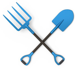 Set of garden pitchfork and shovel with wooden handle for harvesting hay