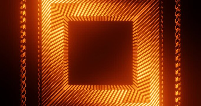 3d render with glowing orange square and striped lines