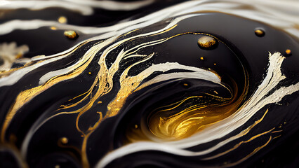 Fototapeta na wymiar 3 D render. Marble abstract acrylic background. Nature black marbling artwork texture. Golden glitter