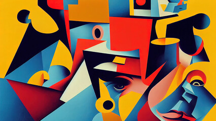 Abstract colorful face art painting. Surreal collage art design.