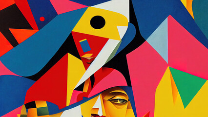 Abstract colorful face art painting. Surreal collage art design.