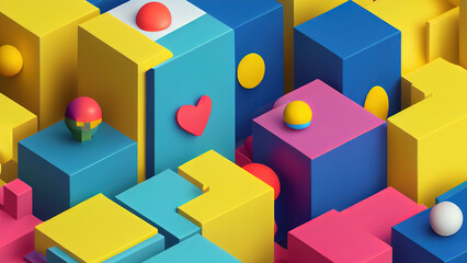 Fototapeta premium 3 D render. Colorful blocks of a children's constructor of various geometric shapes.