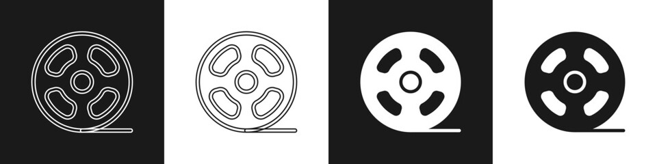 Set Film reel icon isolated on black and white background. Vector