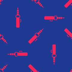 Red Soldering iron icon isolated seamless pattern on blue background. Vector