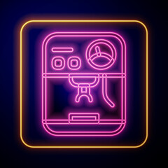 Glowing neon Coffee machine icon isolated on black background. Vector