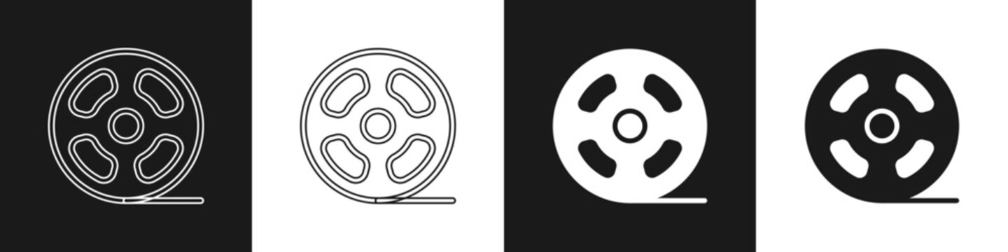 Set Film reel icon isolated on black and white background. Vector