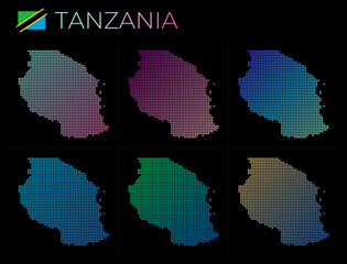 Fototapeta na wymiar Tanzania dotted map set. Map of Tanzania in dotted style. Borders of the country filled with beautiful smooth gradient circles. Cool vector illustration.