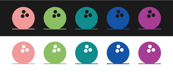 Set Bowling ball icon isolated on black and white background. Sport equipment. Vector