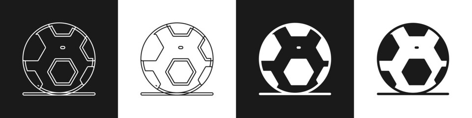 Set Soccer football ball icon isolated on black and white background. Sport equipment. Vector