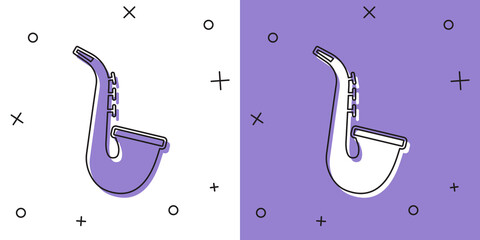 Set Musical instrument saxophone icon isolated on white and purple background. Vector - obrazy, fototapety, plakaty
