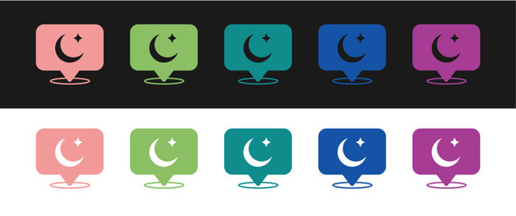 Set Moon and stars icon isolated on black and white background. Cloudy night sign. Sleep dreams symbol. Full moon. Night or bed time sign. Vector