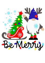 Be Merry quote vector file. Christmas gnome svg clipart. Deer antlers, Christmas tree art