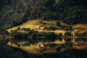 Fototapeta premium landscape with lake and mountains